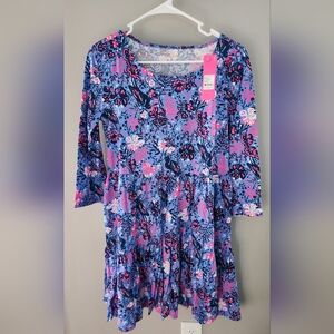 NWT Lilly Pulitzer Med Geanna Dress 3/4 Sleeve Birds Eye View Purple Pink Herons